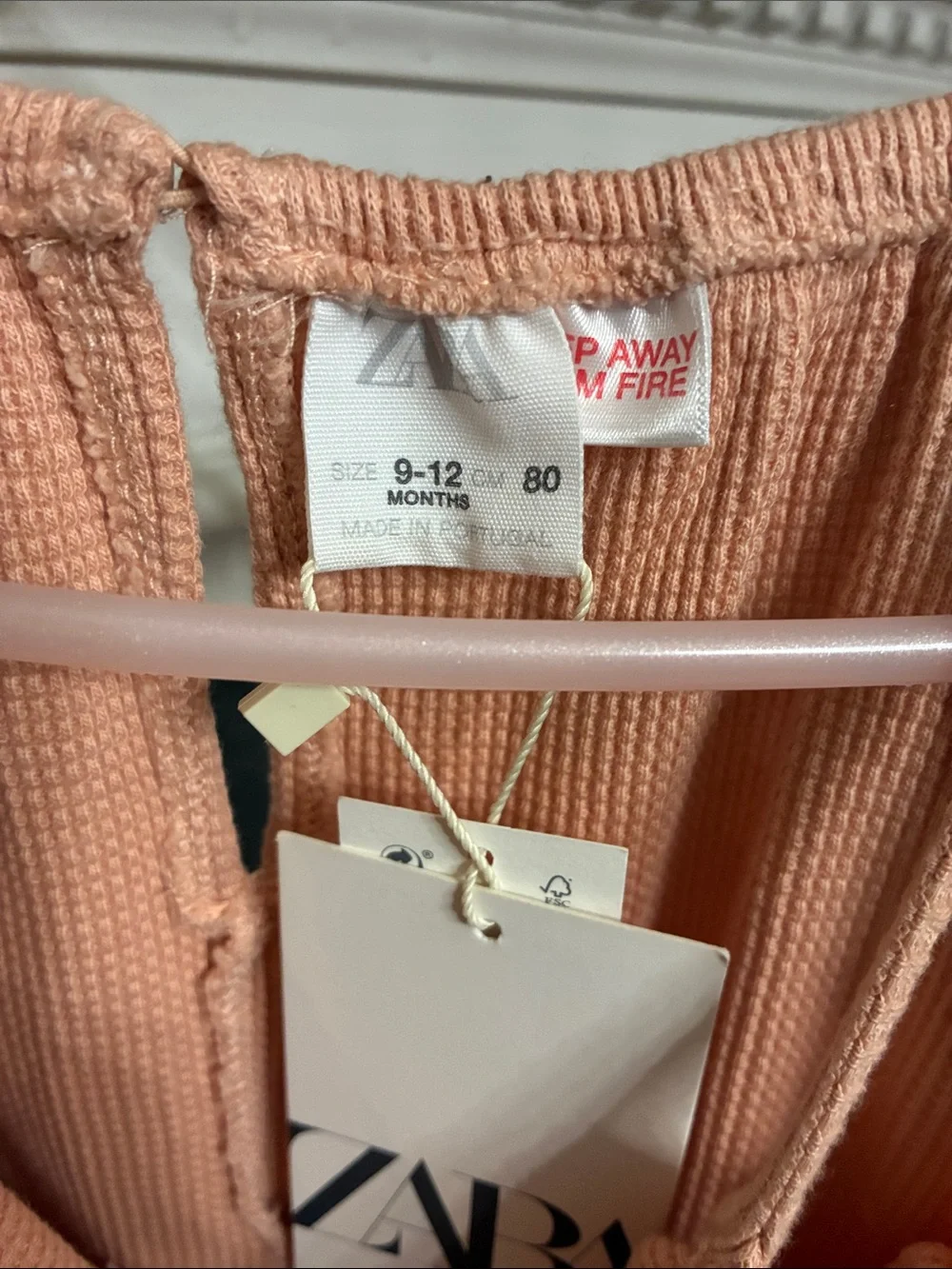 Zara Peach Knit Kids Romper with Front Pockets